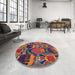 Round Machine Washable Abstract Dark Almond Brown Rug in a Office, wshabs4554