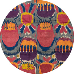 Round Machine Washable Abstract Dark Almond Brown Rug, wshabs4554