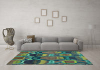 Machine Washable Abstract Turquoise Modern Rug, wshabs4554turq