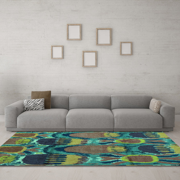 Machine Washable Abstract Turquoise Modern Area Rugs in a Living Room,, wshabs4554turq