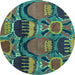 Round Abstract Turquoise Modern Rug, abs4554turq