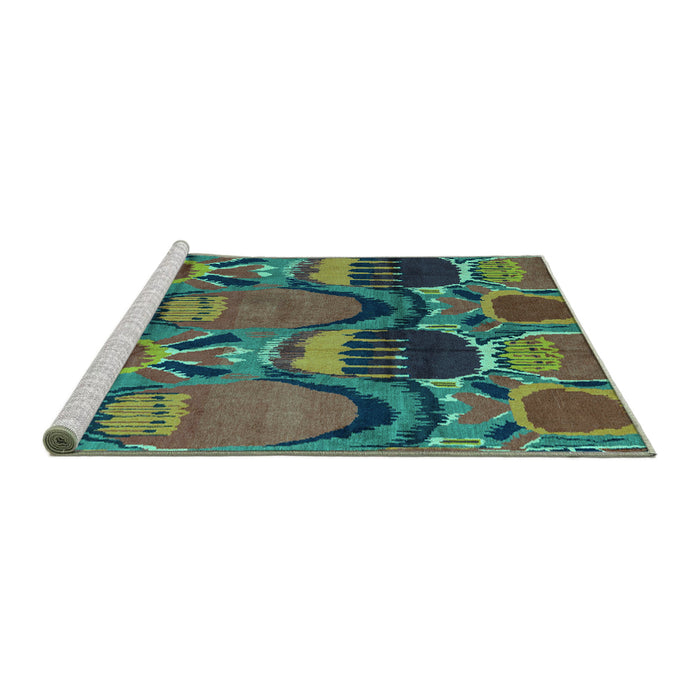 Sideview of Machine Washable Abstract Turquoise Modern Area Rugs, wshabs4554turq
