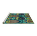 Sideview of Machine Washable Abstract Turquoise Modern Area Rugs, wshabs4554turq