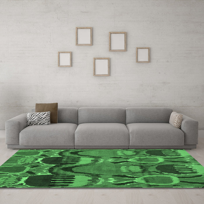 Machine Washable Abstract Emerald Green Modern Area Rugs in a Living Room,, wshabs4554emgrn