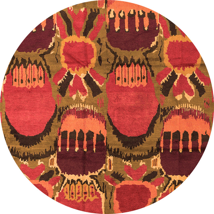 Round Machine Washable Abstract Orange Modern Area Rugs, wshabs4554org