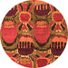 Round Machine Washable Abstract Orange Modern Area Rugs, wshabs4554org