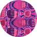 Round Machine Washable Abstract Pink Modern Rug, wshabs4554pnk