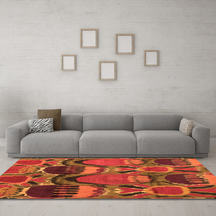 Machine Washable Abstract Orange Modern Area Rugs in a Living Room, wshabs4554org