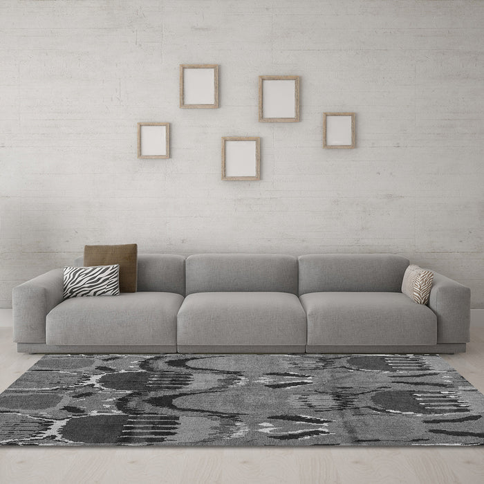 Machine Washable Abstract Gray Modern Rug in a Living Room,, wshabs4554gry