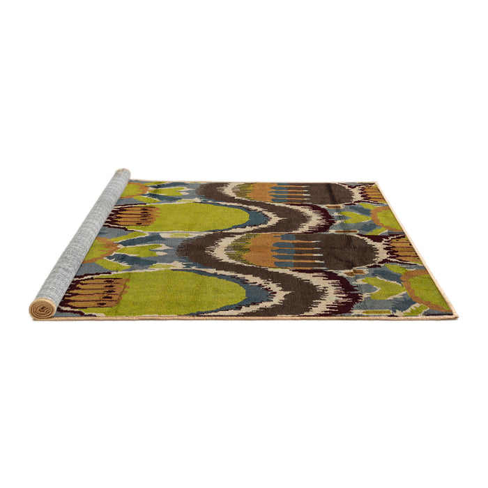 Sideview of Machine Washable Abstract Brass Green Rug, wshabs4555
