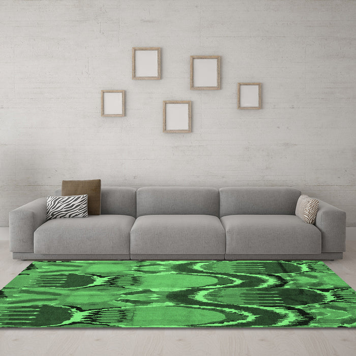 Machine Washable Abstract Emerald Green Modern Area Rugs in a Living Room,, wshabs4555emgrn