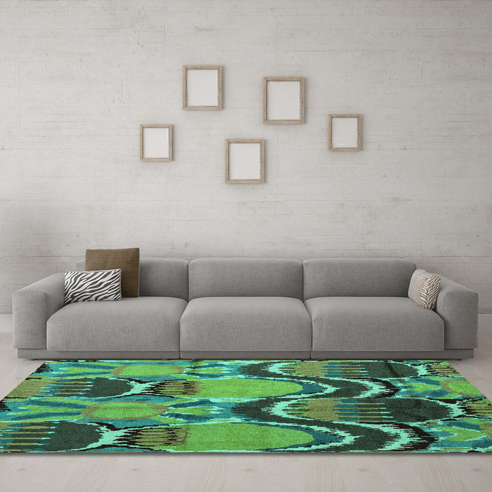 Machine Washable Abstract Turquoise Modern Area Rugs in a Living Room,, wshabs4555turq