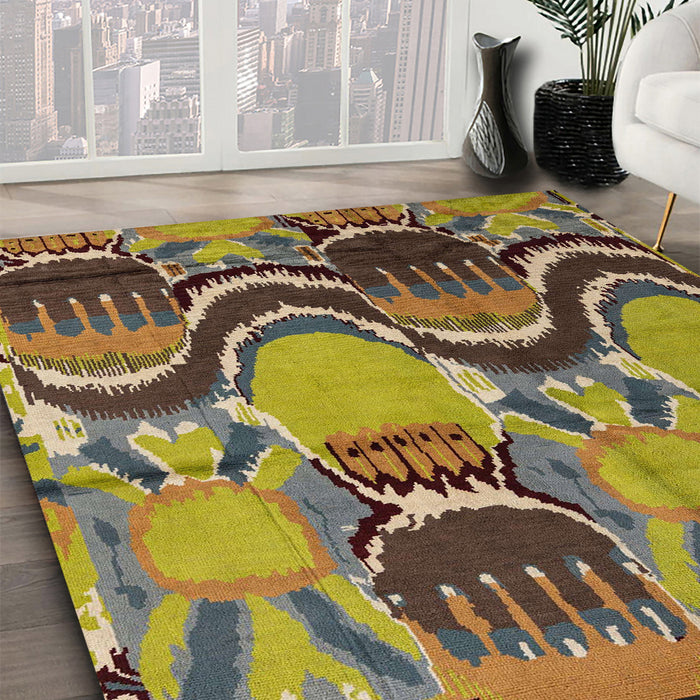 Abstract Copper Green Modern Rug in Family Room, abs4555