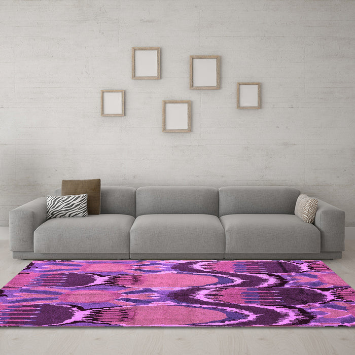 Machine Washable Abstract Purple Modern Area Rugs in a Living Room, wshabs4555pur