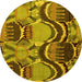 Round Machine Washable Abstract Yellow Modern Rug, wshabs4555yw