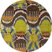 Round Machine Washable Abstract Brass Green Rug, wshabs4555