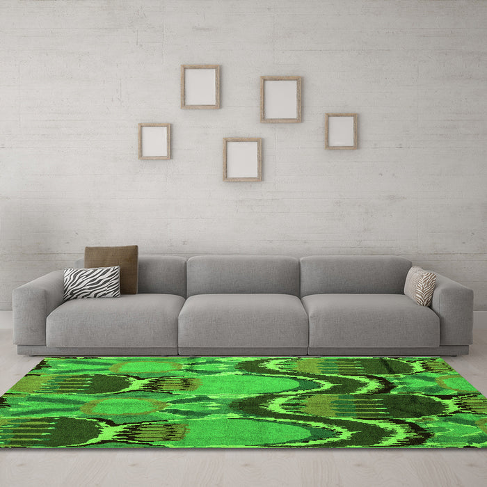 Machine Washable Abstract Green Modern Area Rugs in a Living Room,, wshabs4555grn