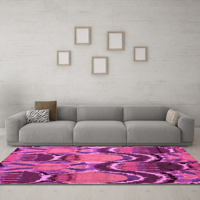 Machine Washable Abstract Pink Modern Rug in a Living Room, wshabs4555pnk