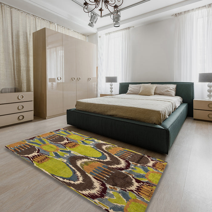 Abstract Copper Green Modern Rug in a Bedroom, abs4555