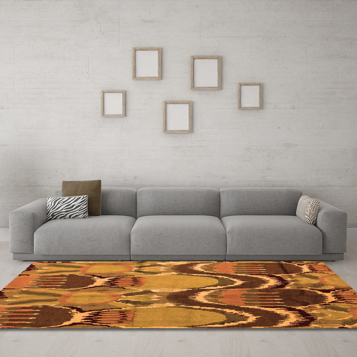 Machine Washable Abstract Orange Modern Area Rugs in a Living Room, wshabs4555org