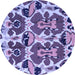 Round Machine Washable Abstract Blue Modern Rug, wshabs4556blu