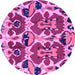 Round Machine Washable Abstract Purple Modern Area Rugs, wshabs4556pur