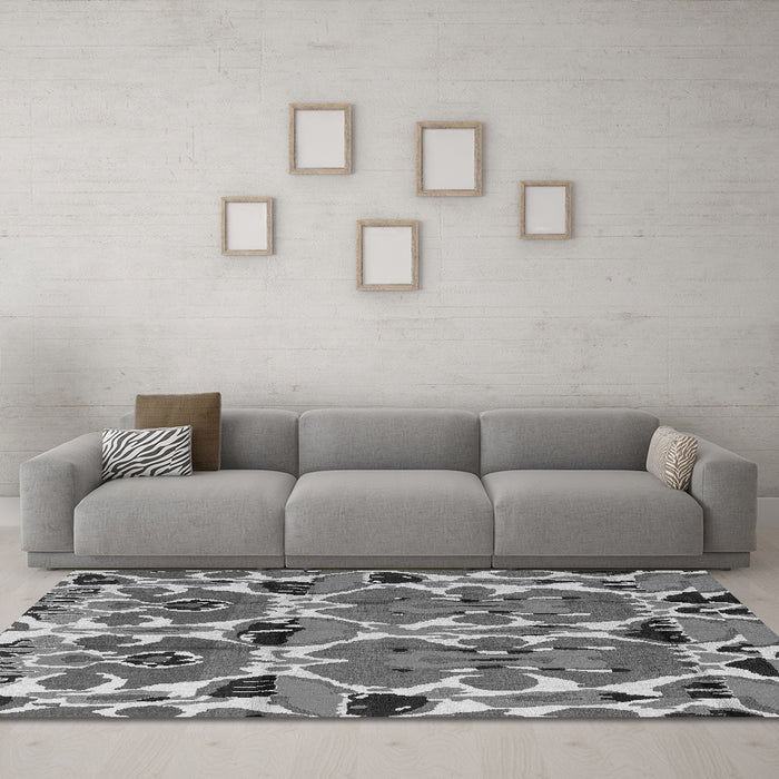 Machine Washable Abstract Gray Modern Rug in a Living Room,, wshabs4556gry