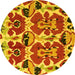 Round Abstract Yellow Modern Rug, abs4556yw