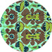 Round Machine Washable Abstract Turquoise Modern Area Rugs, wshabs4556turq