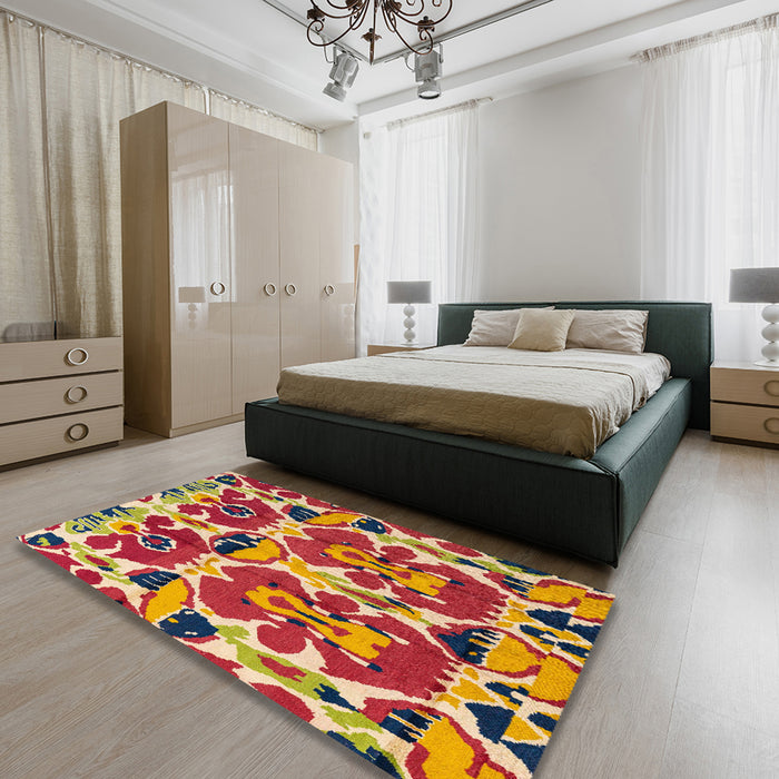 Machine Washable Abstract Red Rug in a Bedroom, wshabs4556