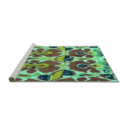 Sideview of Machine Washable Abstract Turquoise Modern Area Rugs, wshabs4556turq