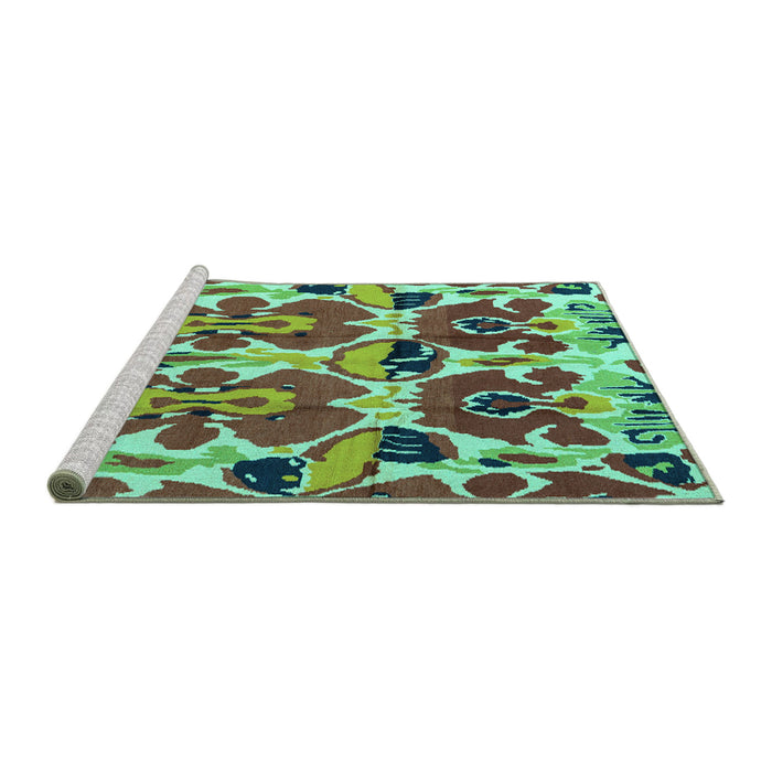 Sideview of Machine Washable Abstract Turquoise Modern Area Rugs, wshabs4556turq
