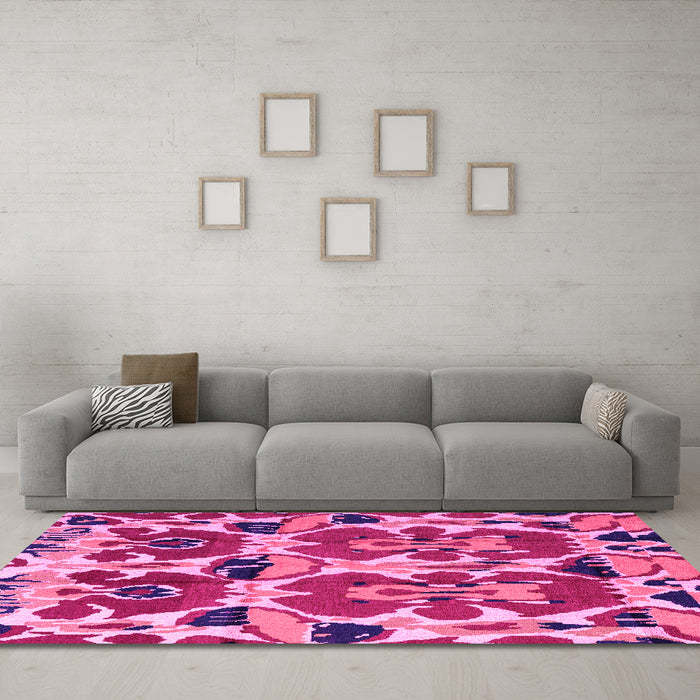 Machine Washable Abstract Pink Modern Rug in a Living Room, wshabs4556pnk