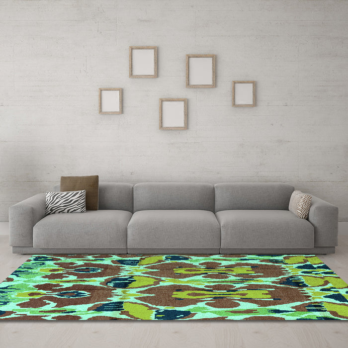 Machine Washable Abstract Turquoise Modern Area Rugs in a Living Room,, wshabs4556turq