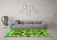 Machine Washable Abstract Green Modern Rug, wshabs4556grn