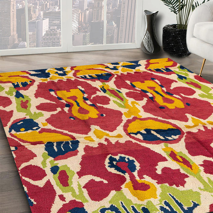 Machine Washable Abstract Red Rug in a Family Room, wshabs4556