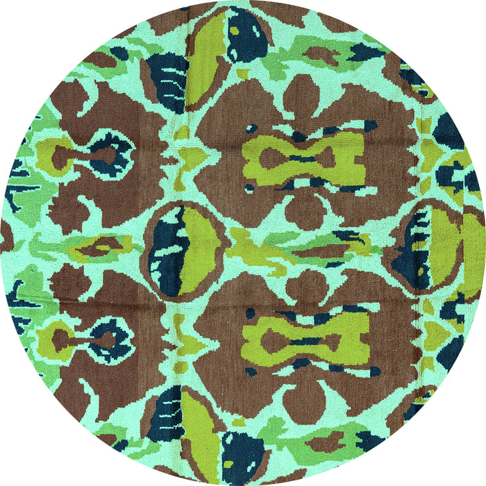 Round Abstract Turquoise Modern Rug, abs4556turq