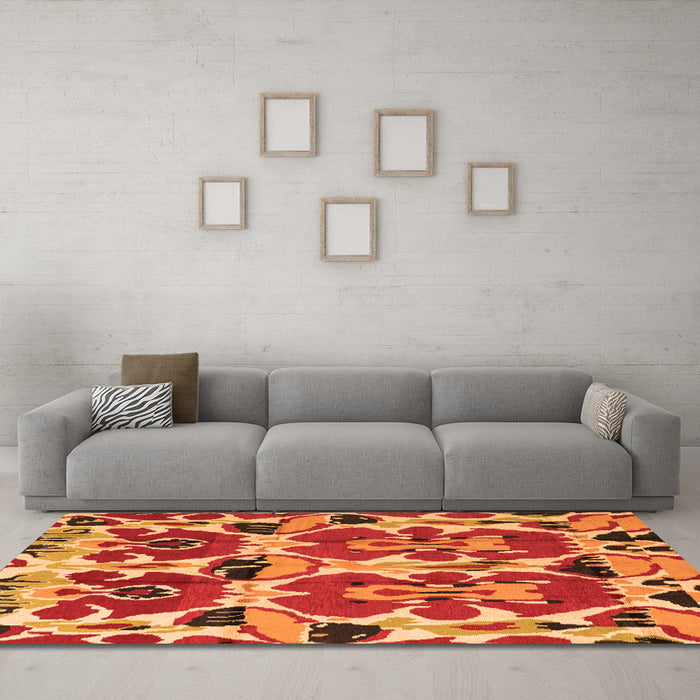 Machine Washable Abstract Orange Modern Area Rugs in a Living Room, wshabs4556org