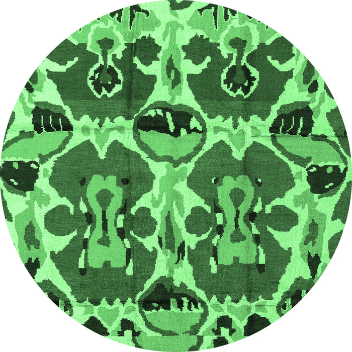 Round Machine Washable Abstract Emerald Green Modern Area Rugs, wshabs4556emgrn