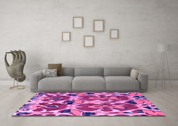 Machine Washable Abstract Purple Modern Area Rugs in a Living Room, wshabs4556pur