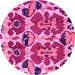 Round Machine Washable Abstract Pink Modern Rug, wshabs4556pnk