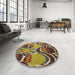 Round Machine Washable Abstract Metallic Gold Rug in a Office, wshabs4557