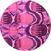 Round Machine Washable Abstract Pink Modern Rug, wshabs4557pnk