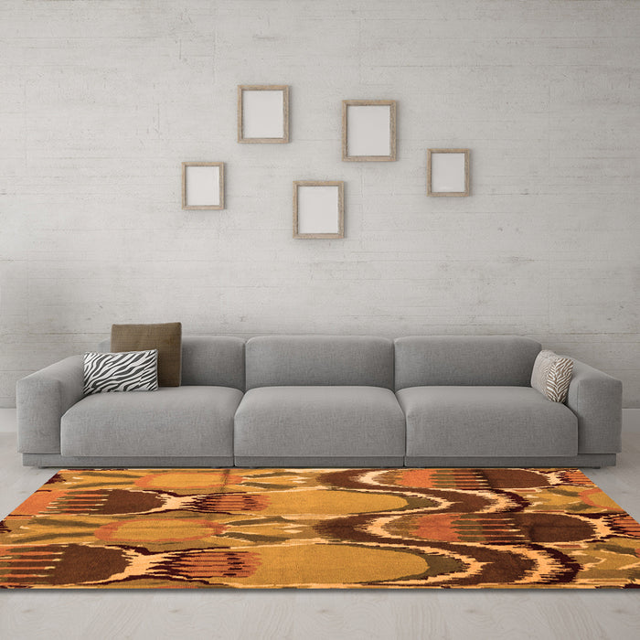 Machine Washable Abstract Orange Modern Area Rugs in a Living Room, wshabs4557org