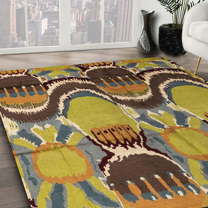 Abstract Metallic Gold Modern Rug in Family Room, abs4557