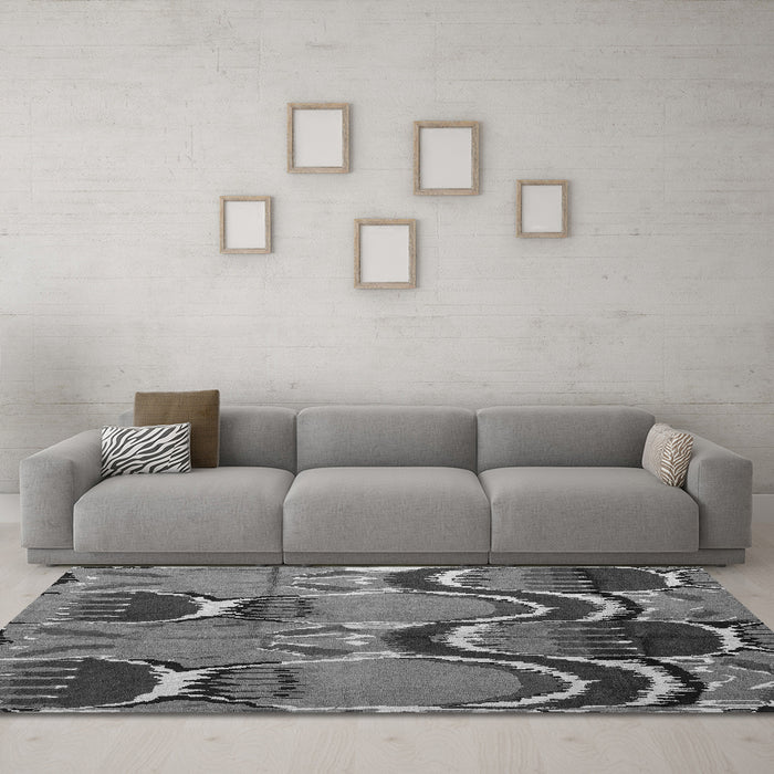 Machine Washable Abstract Gray Modern Rug in a Living Room,, wshabs4557gry