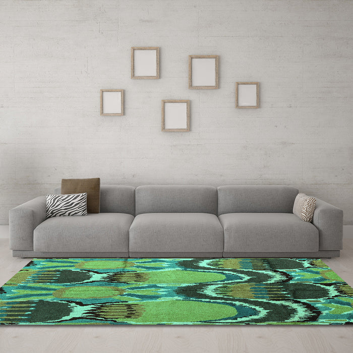 Machine Washable Abstract Turquoise Modern Area Rugs in a Living Room,, wshabs4557turq
