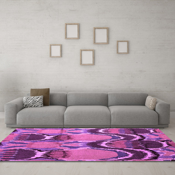 Machine Washable Abstract Purple Modern Area Rugs in a Living Room, wshabs4557pur