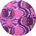 Round Machine Washable Abstract Purple Modern Area Rugs, wshabs4557pur