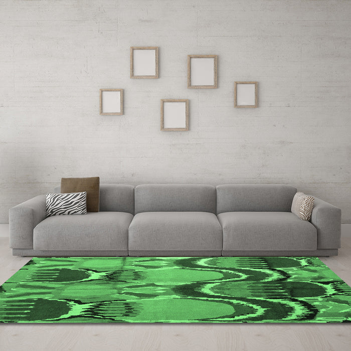 Machine Washable Abstract Emerald Green Modern Area Rugs in a Living Room,, wshabs4557emgrn